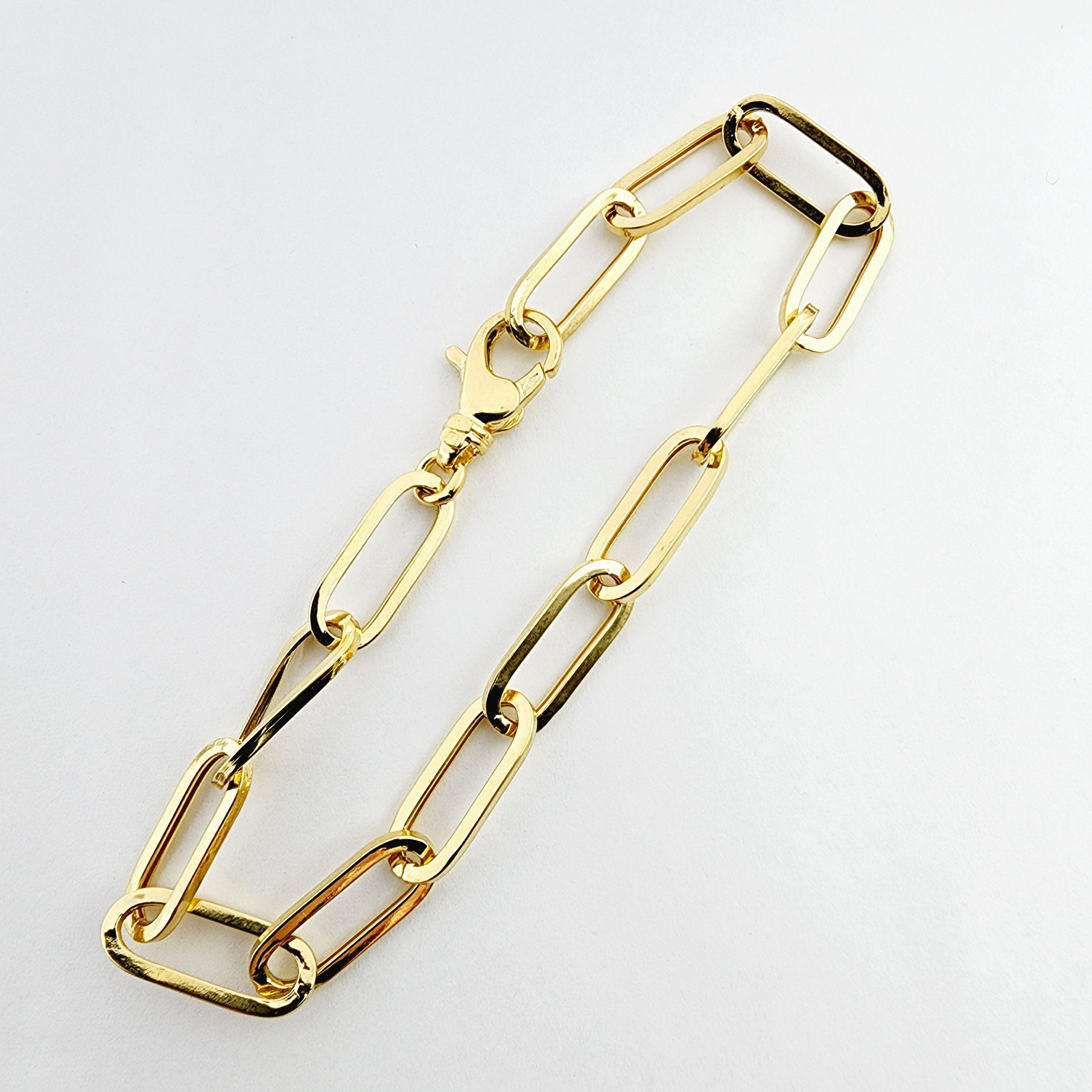 Gold Paperclip Chain Bracelet, Dainty 10K Yellow Gold Link Bracelet For Women, Paper Clip 6.45mm Chain, Perfect Gift For Her