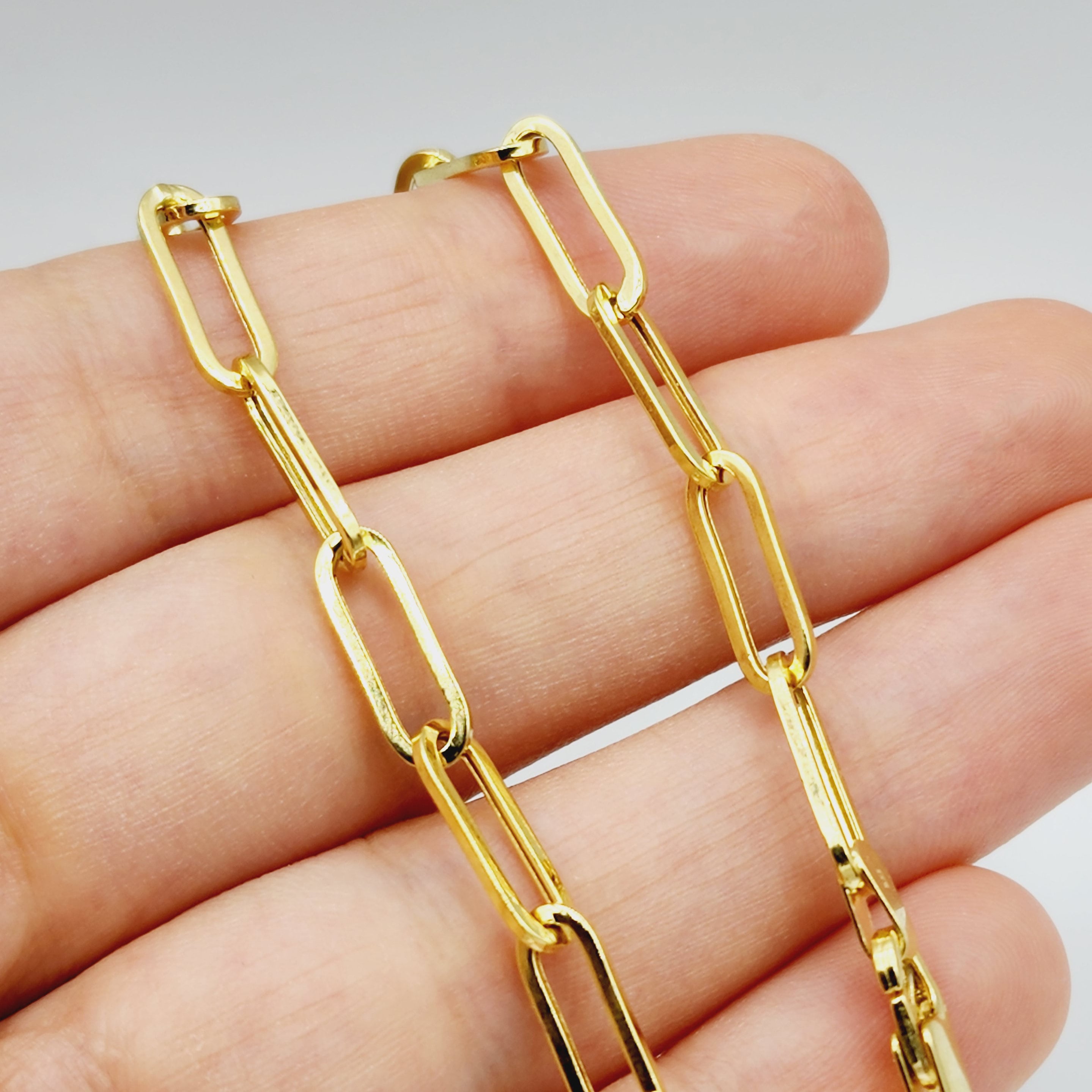 Gold Paperclip Chain Bracelet, Dainty 10K Yellow Gold Link Bracelet For Women, Paper Clip 4mm Chain Bracelet , Perfect Gift For Her
