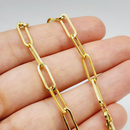 Gold Paperclip Chain Bracelet, Dainty 10K Yellow Gold Link Bracelet For Women, Paper Clip 4mm Chain Bracelet , Perfect Gift For Her