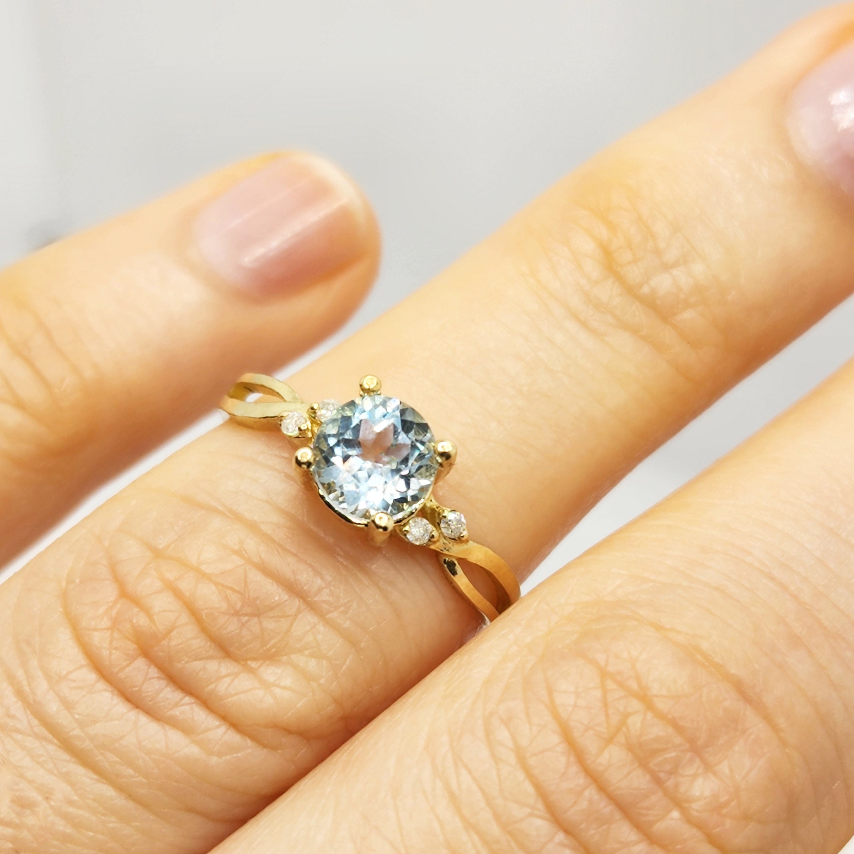 Gold Aquamarine Rings For Women, Gemstone Rings For Her, Yellow Gold Ring, Handmade Ring, Statement Ring, Wedding Ring, Birthstone Ring