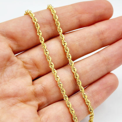 10K Gold Twisted Rope Chain, Handmade Unisex Dainty Gold Rope 2.6mm Necklace, Durable Minimalist Rope Chain Necklace For Men and Women