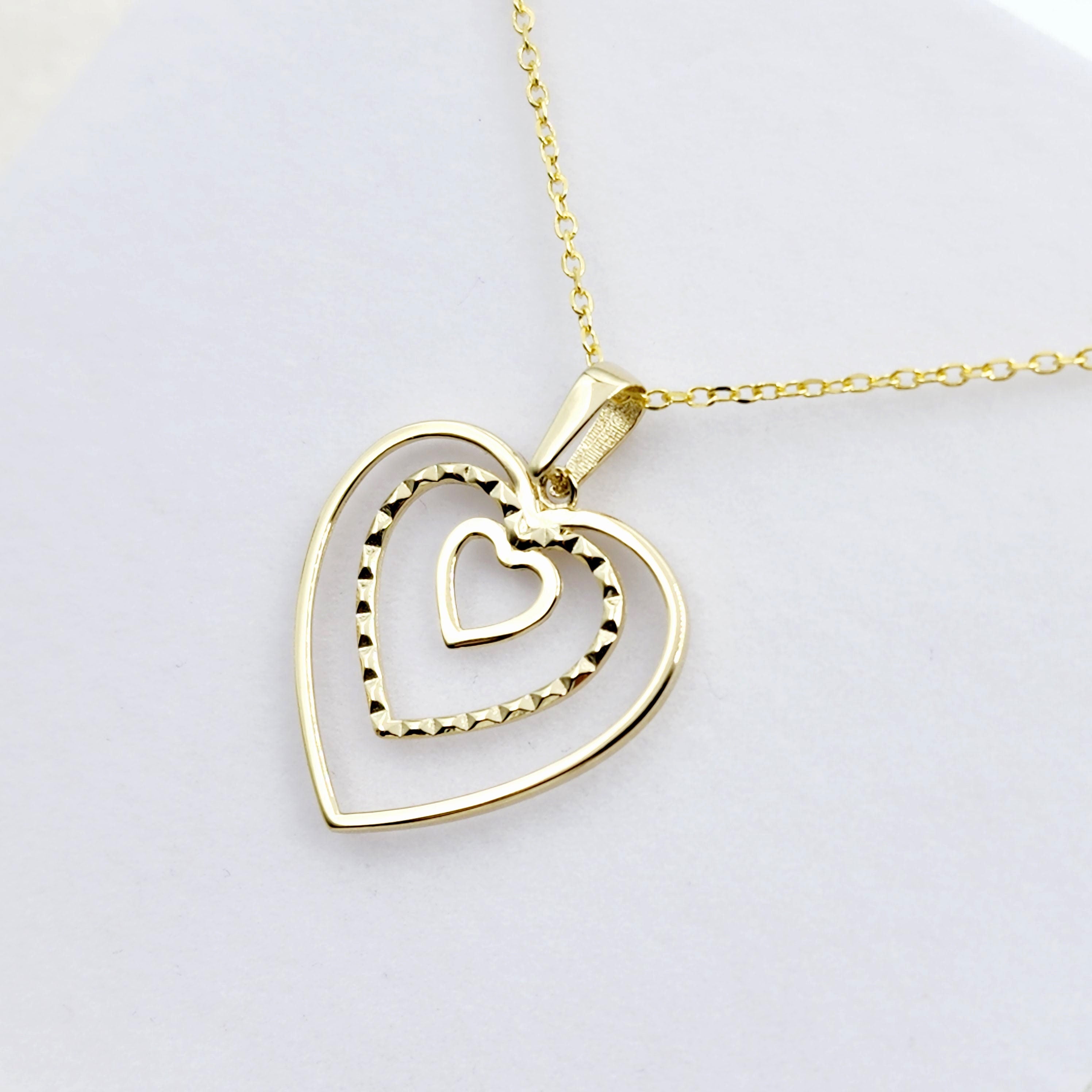 Gold Heart Pendant Necklace, 10K Yellow Gold Heart Necklace Pendant, Dainty Heart Gold, Charm Necklace, Valentine's Day Gift For Her