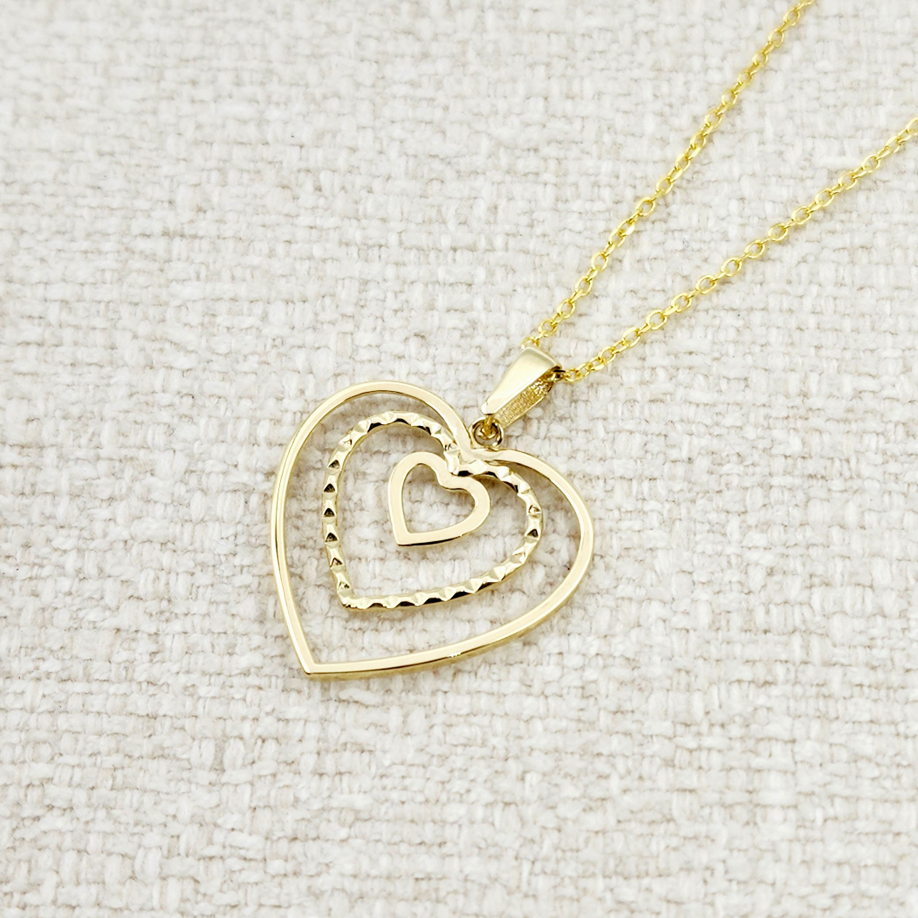 Gold Heart Pendant Necklace, 10K Yellow Gold Heart Necklace Pendant, Dainty Heart Gold, Charm Necklace, Valentine's Day Gift For Her