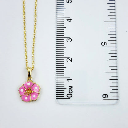 Gold Flower Pendant Necklace, 10K Yellow Gold Pink Floral Necklace Pendant, Dainty Gold Small Pendant, Gift For Baby