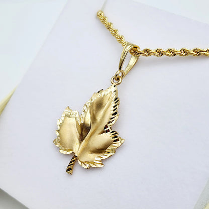 Gold Maple Leaf Pendant Necklace For Men and Women, 10K Yellow Gold Big Maple Leaf Canada Pendant, Unisex Jewelry, Gift For Her or Him