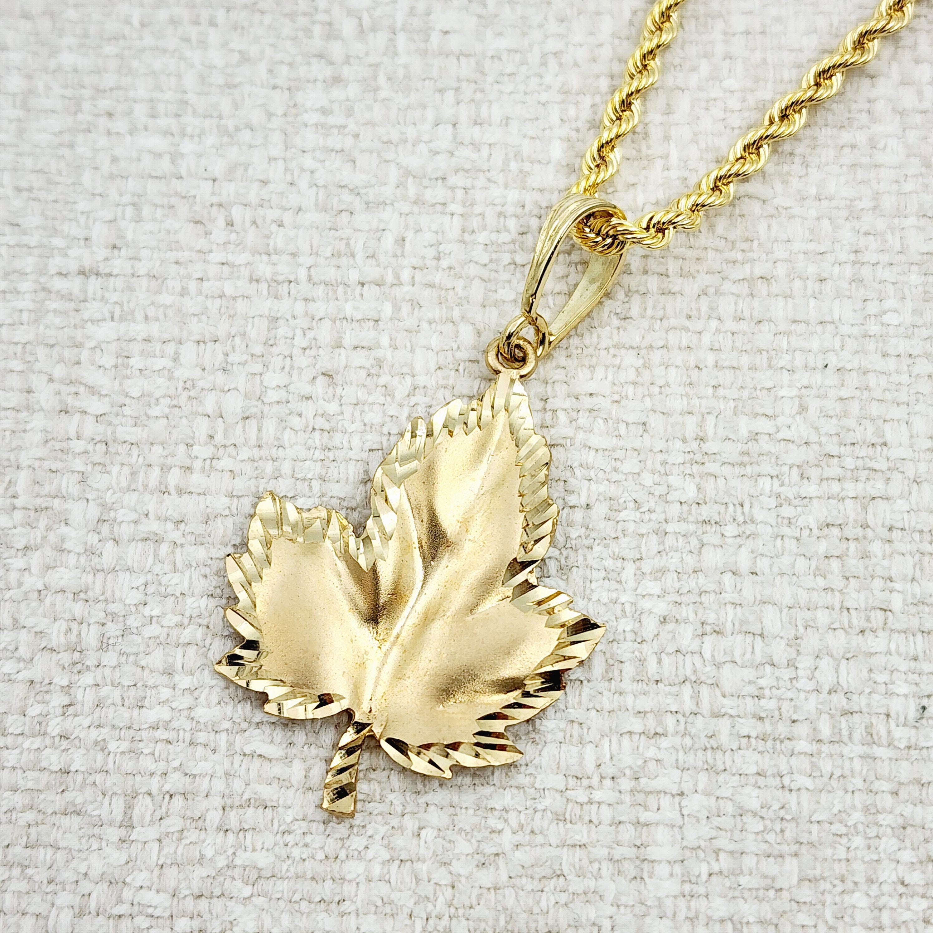 Gold Maple Leaf Pendant Necklace For Men and Women, 10K Yellow Gold Big Maple Leaf Canada Pendant, Unisex Jewelry, Gift For Her or Him
