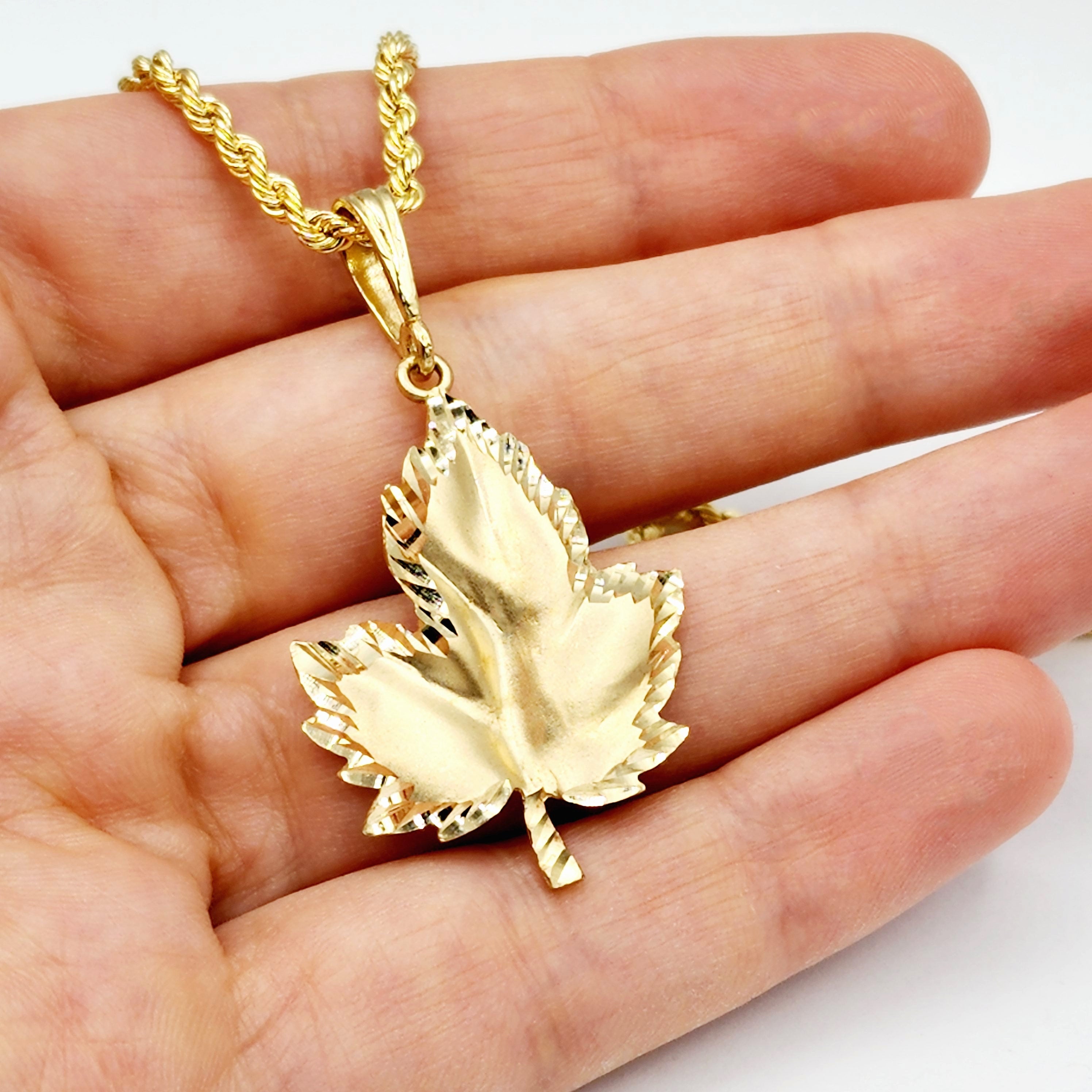 Gold Maple Leaf Pendant Necklace For Men and Women, 10K Yellow Gold Big Maple Leaf Canada Pendant, Unisex Jewelry, Gift For Her or Him