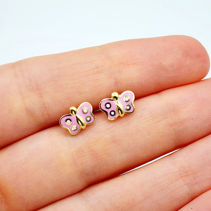 Gold Butterfly Stud Earrings, 10K Yellow Gold Butterfly Earrings, Birthday Gift, Gold Earrings For Baby, Baby Earrings, Cute Girl Earrings