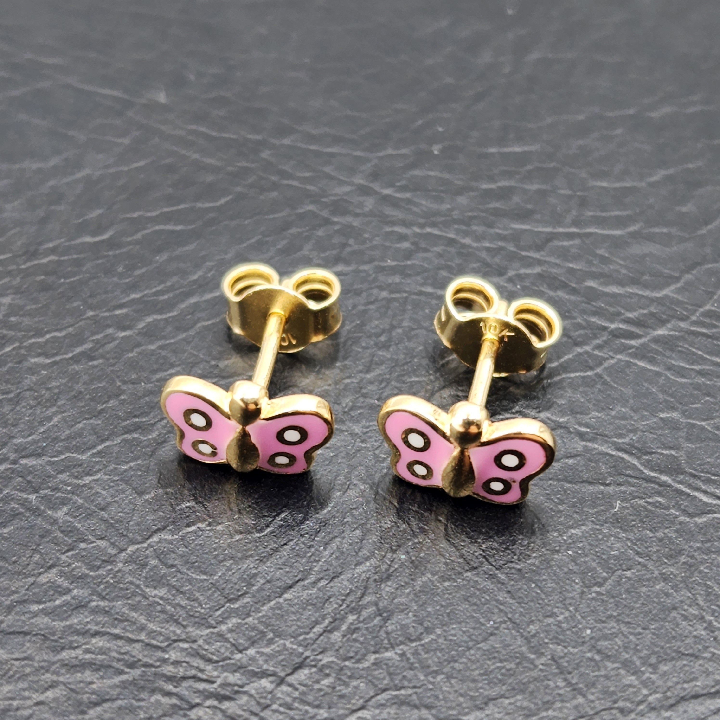Gold Butterfly Stud Earrings, 10K Yellow Gold Butterfly Earrings, Birthday Gift, Gold Earrings For Baby, Baby Earrings, Cute Girl Earrings
