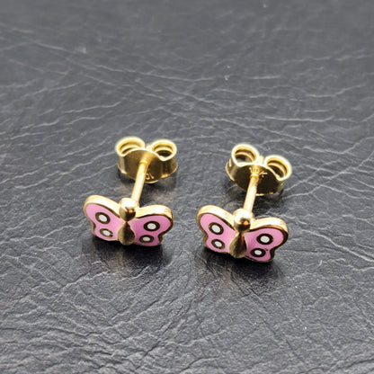 Gold Butterfly Stud Earrings, 10K Yellow Gold Butterfly Earrings, Birthday Gift, Gold Earrings For Baby, Baby Earrings, Cute Girl Earrings