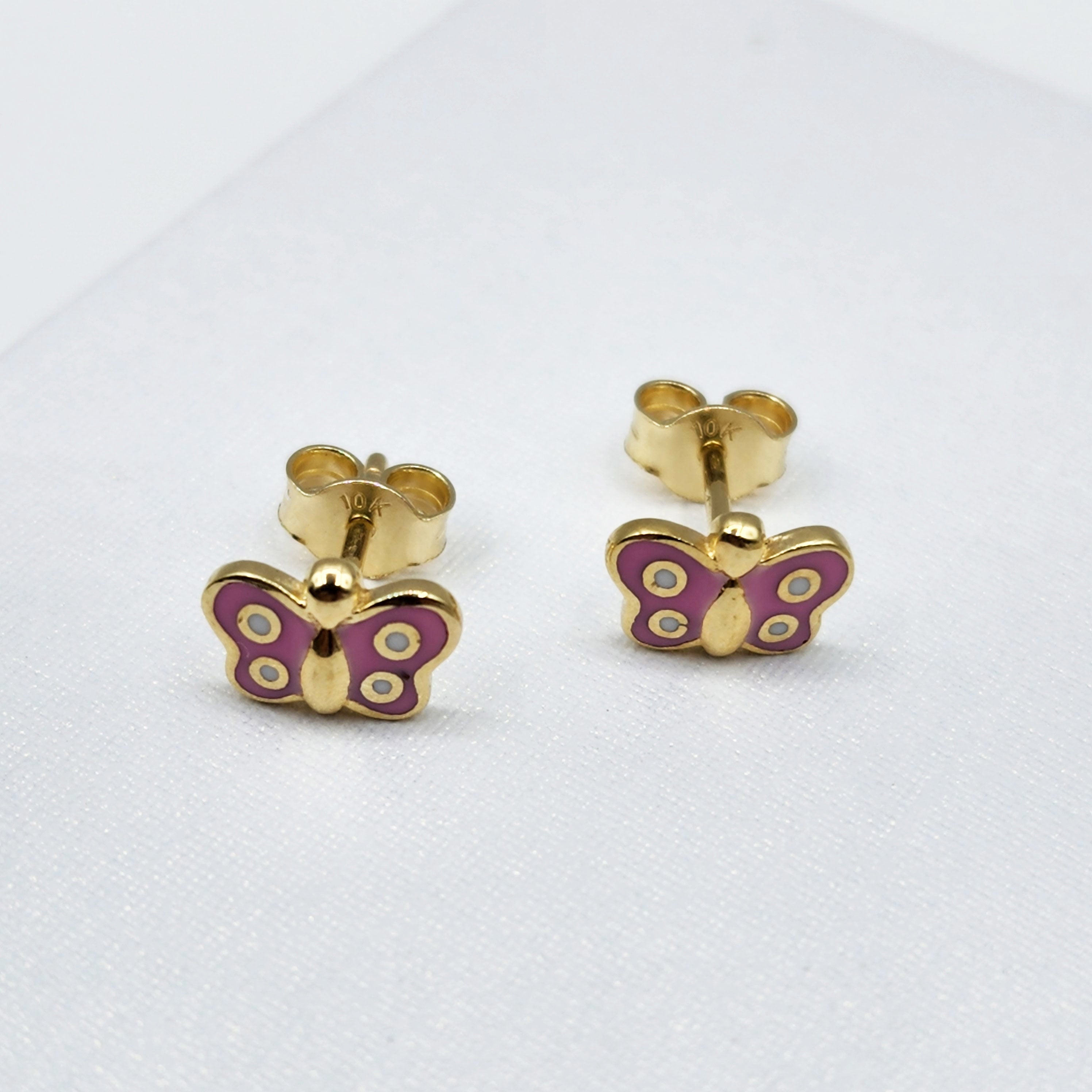 Gold Butterfly Stud Earrings, 10K Yellow Gold Butterfly Earrings, Birthday Gift, Gold Earrings For Baby, Baby Earrings, Cute Girl Earrings