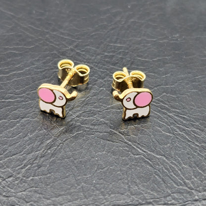 Gold Elephant Stud Earrings, 10K Yellow Gold Elephant Earrings, Birthday Gift, Gold Earrings For Baby, Baby Earrings, Cute Girl Earrings