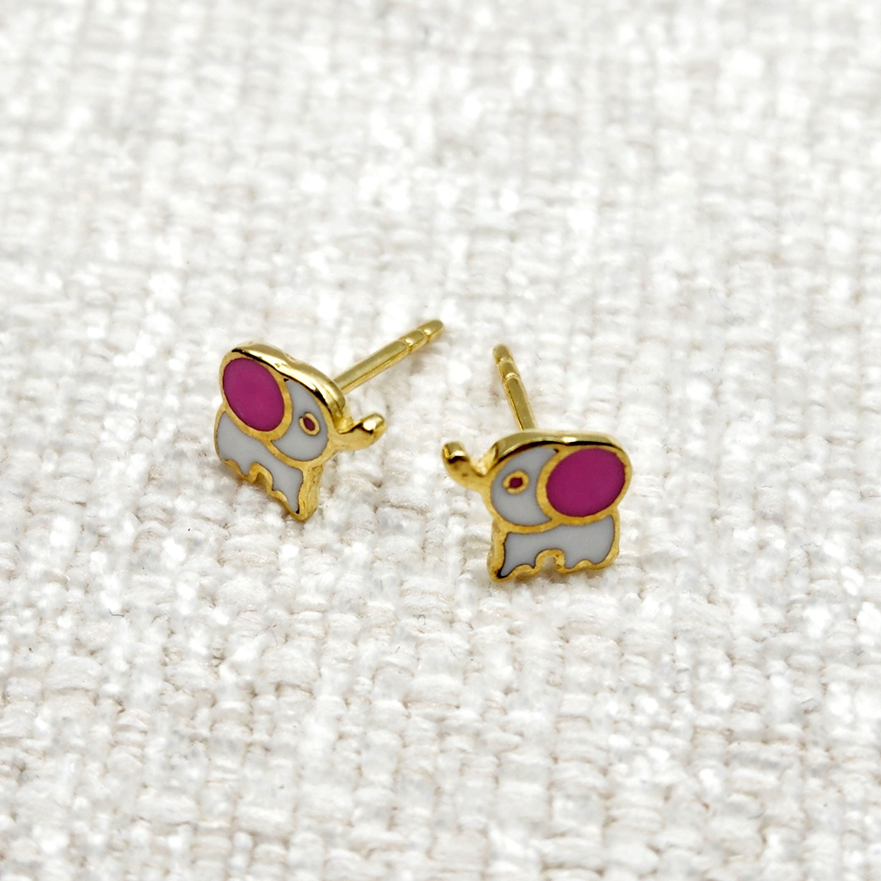 Gold Elephant Stud Earrings, 10K Yellow Gold Elephant Earrings, Birthday Gift, Gold Earrings For Baby, Baby Earrings, Cute Girl Earrings
