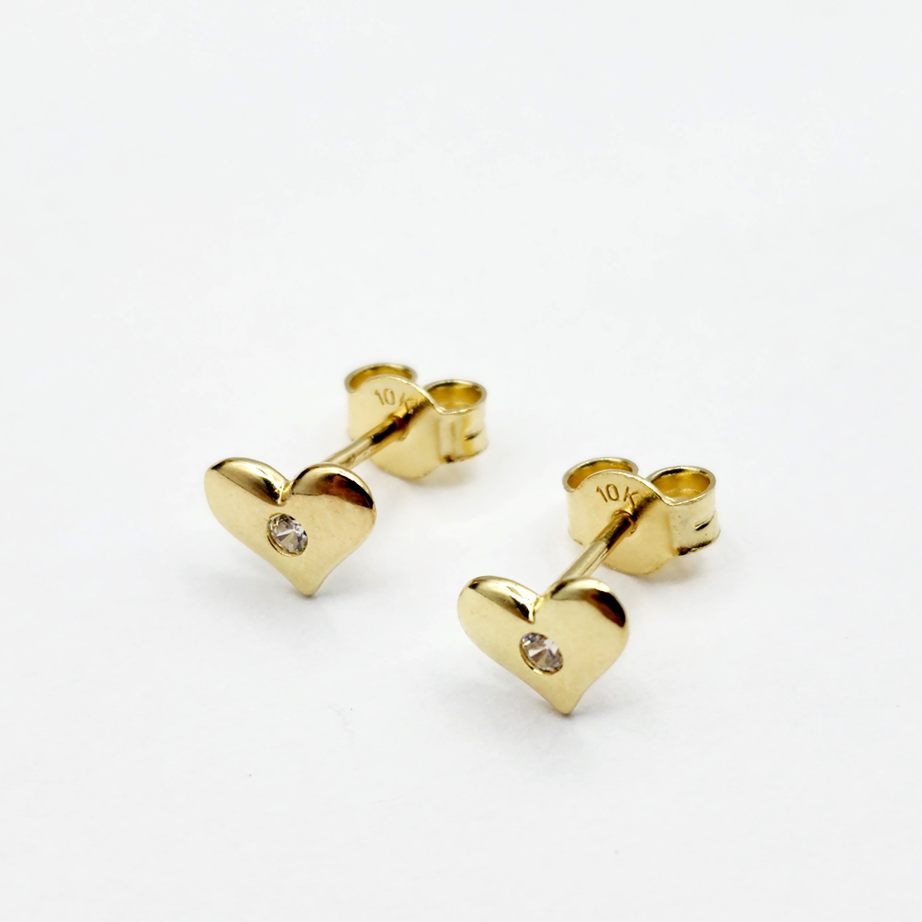 Gold Heart Stud Earrings, 10K Yellow Gold Heart Earrings With CZ, Birthday Gift, Gold Stud Earrings For Her, Baby Earrings, Girl Earrings
