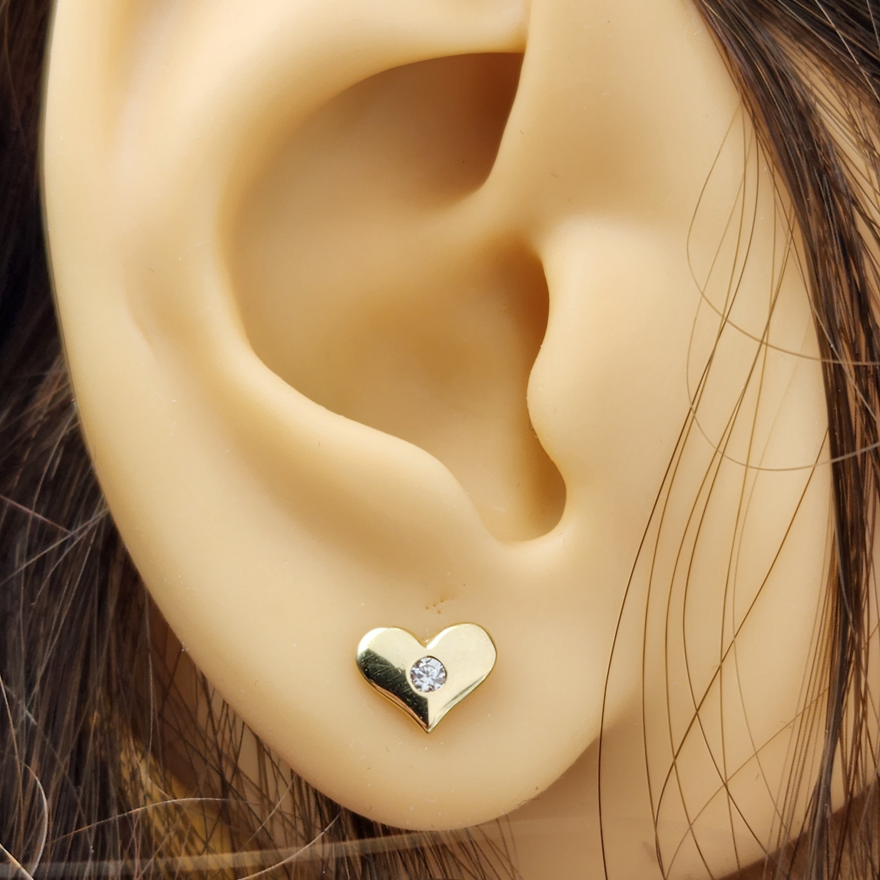 Gold Heart Stud Earrings, 10K Yellow Gold Heart Earrings With CZ, Birthday Gift, Gold Stud Earrings For Her, Baby Earrings, Girl Earrings