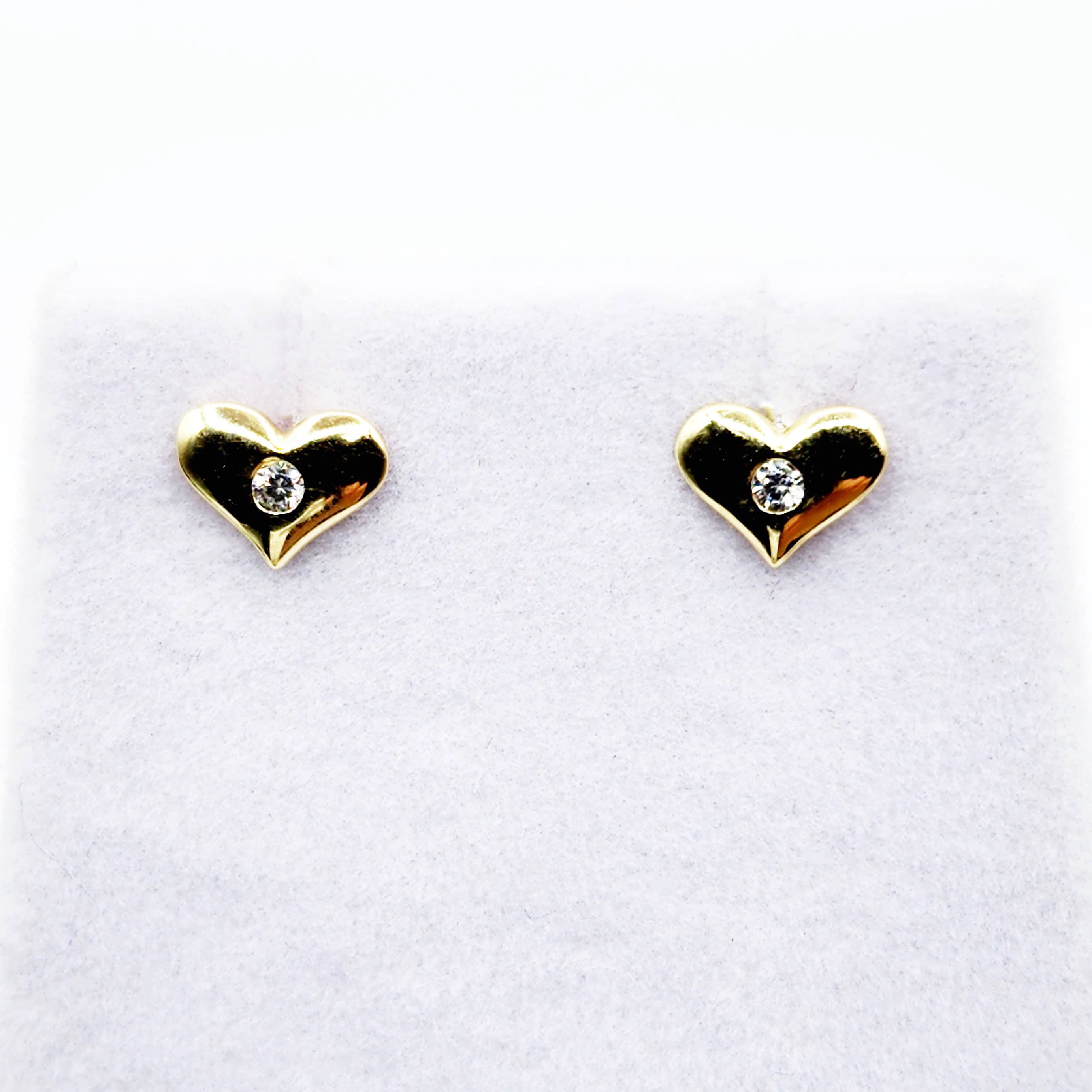 Gold Heart Stud Earrings, 10K Yellow Gold Heart Earrings With CZ, Birthday Gift, Gold Stud Earrings For Her, Baby Earrings, Girl Earrings