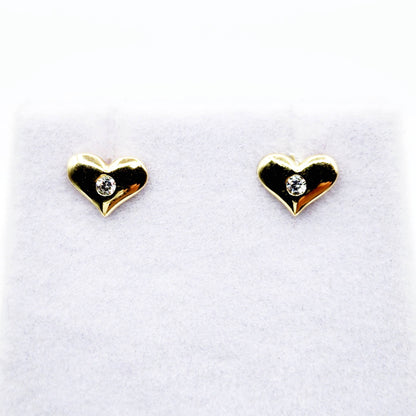 Gold Heart Stud Earrings, 10K Yellow Gold Heart Earrings With CZ, Birthday Gift, Gold Stud Earrings For Her, Baby Earrings, Girl Earrings