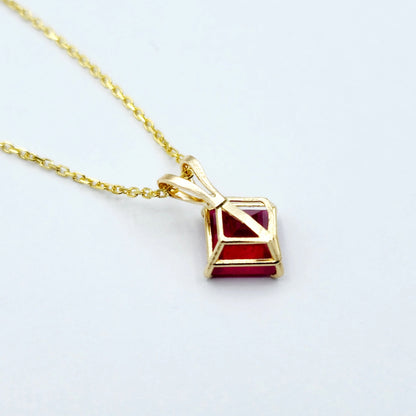 Gold Ruby Pendant Necklace , 10K Yellow Gold Genuine Ruby 6x6mm Pendant, July Birthstone, Handmade Pendant, Red Gemstone Jewelry