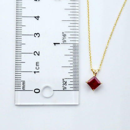 Gold Ruby Pendant Necklace , 10K Yellow Gold Genuine Ruby 6x6mm Pendant, July Birthstone, Handmade Pendant, Red Gemstone Jewelry