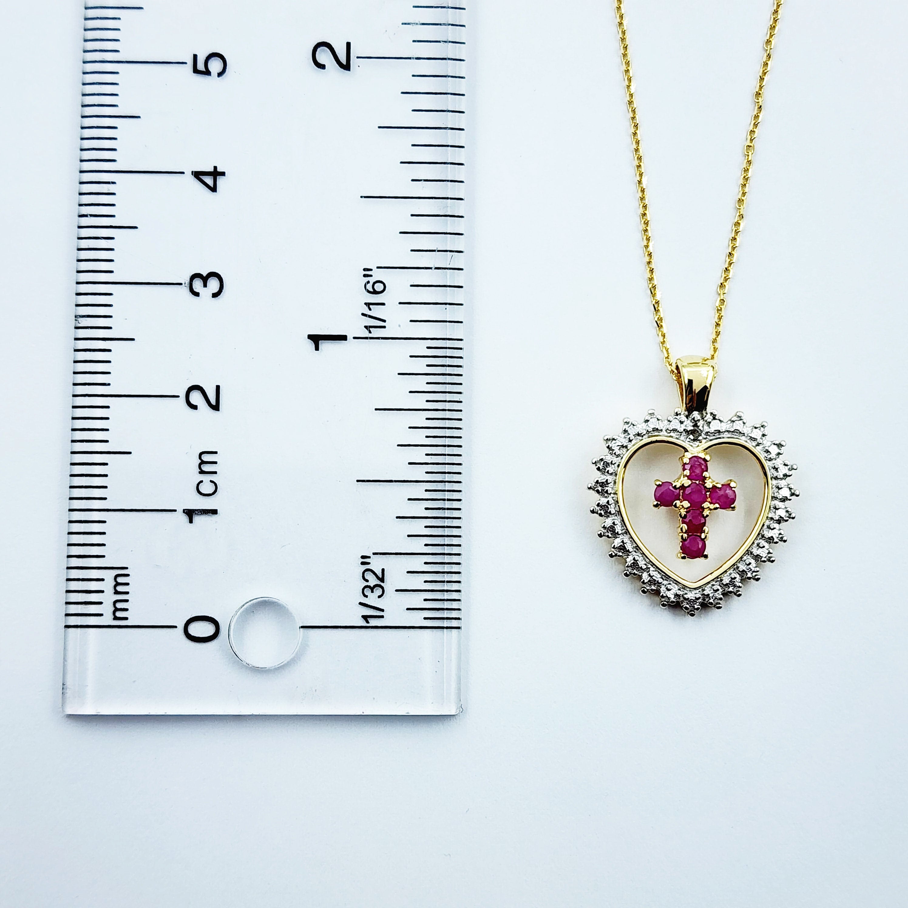 Genuine Ruby Cross Pendant Necklace, 24K Gold Plated Heart Shape Cross Genuine Ruby Pendant, July Birthstone
