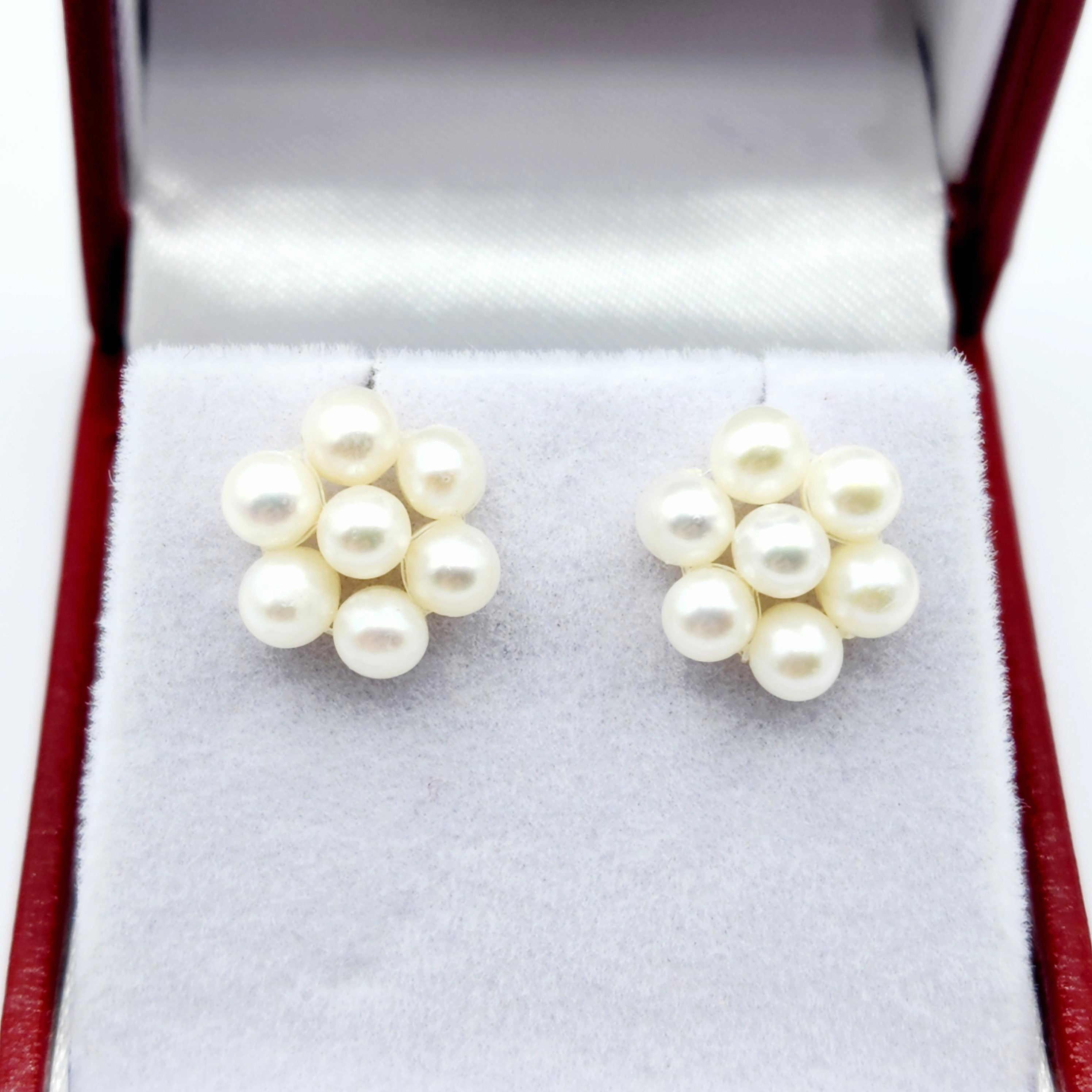 14k Gold Pearl Stud Earrings | 14K Yellow Gold Genuine Pearl Floral Earrings, June Birthstone, Birthstone Earrings, Handmade Earrings