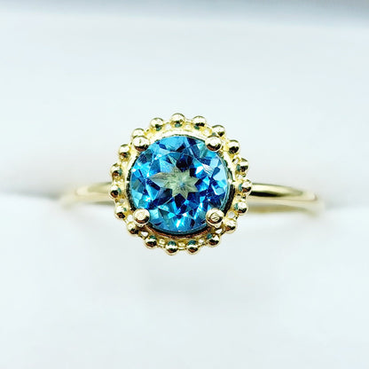 Gold Gemstone Rings For Women, 10K Yellow Gold Ring Set With Round 6x6mm Genuine Gemstones, Statement Ring For Her, Birthstone Ring