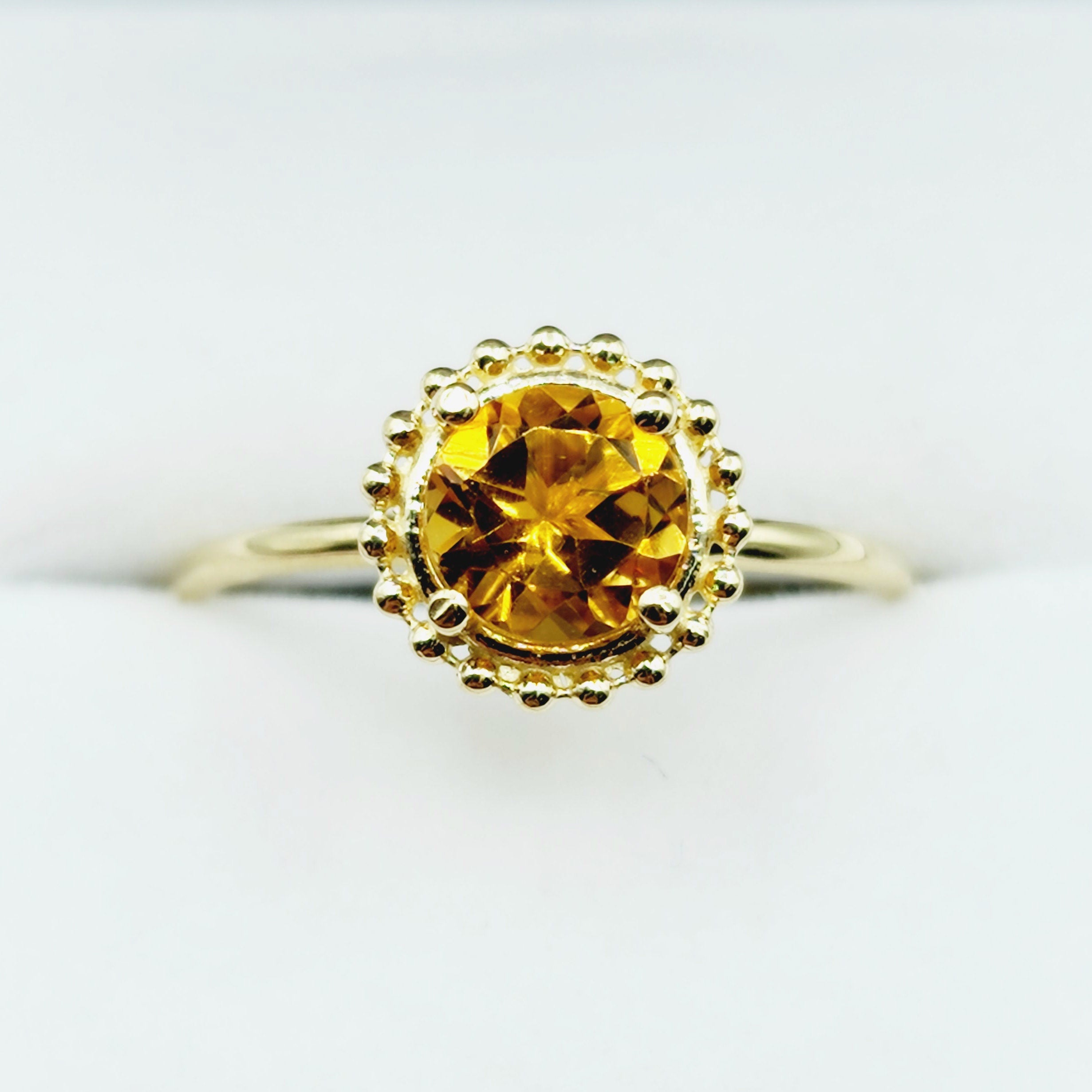 Gold Gemstone Rings For Women, 10K Yellow Gold Ring Set With Round 6x6mm Genuine Gemstones, Statement Ring For Her, Birthstone Ring