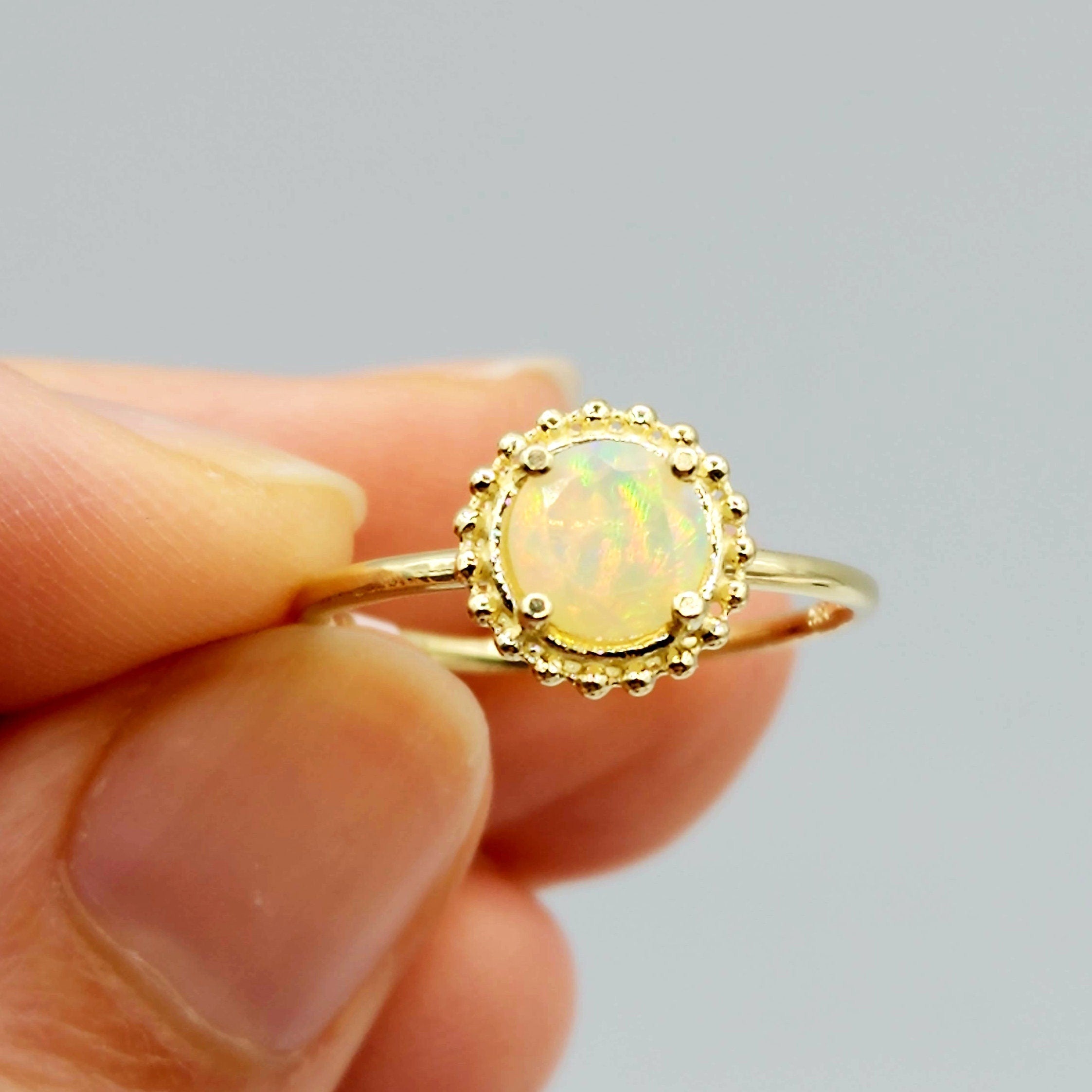 Gold Gemstone Rings For Women, 10K Yellow Gold Ring Set With Round 6x6mm Genuine Gemstones, Statement Ring For Her, Birthstone Ring
