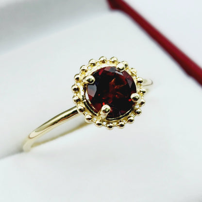 Gold Gemstone Rings For Women, 10K Yellow Gold Ring Set With Round 6x6mm Genuine Gemstones, Statement Ring For Her, Birthstone Ring