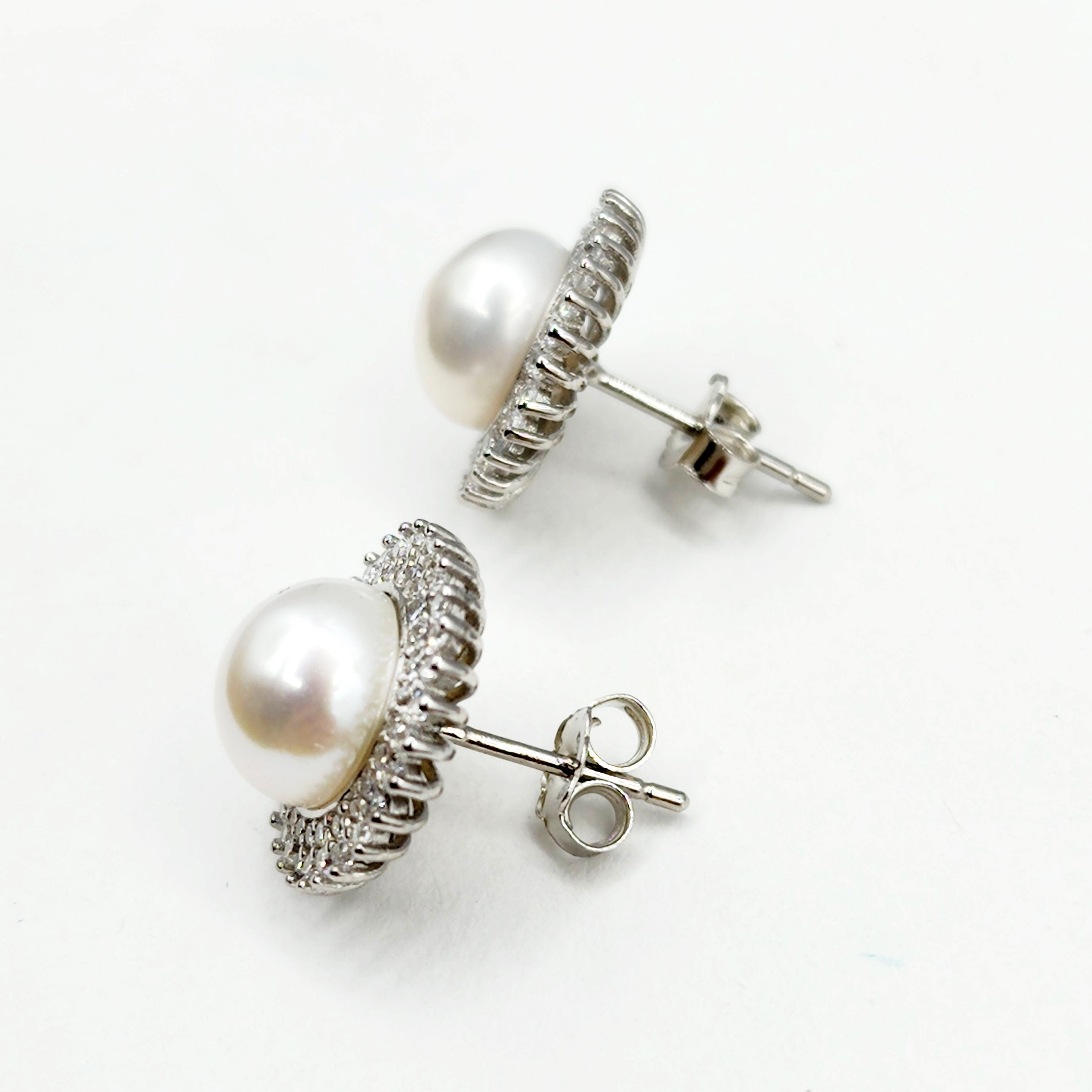 Sterling Silver Genuine Freshwater Pearl Stud Earrings, Big Pearl 8mm Earrings, June Birthstone, Natural Pearl Jewelry