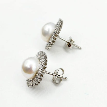 Sterling Silver Genuine Freshwater Pearl Stud Earrings, Big Pearl 8mm Earrings, June Birthstone, Natural Pearl Jewelry