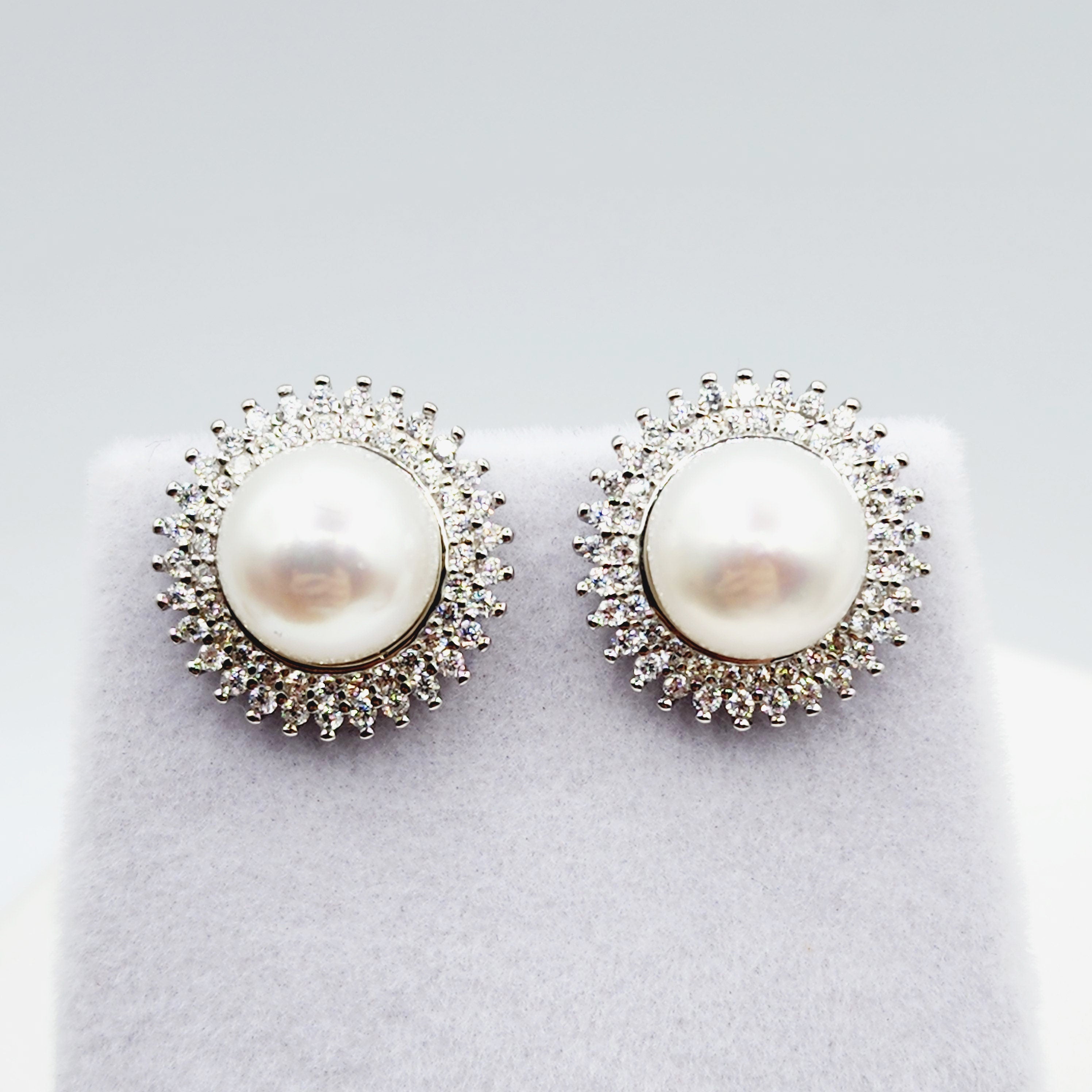 Sterling Silver Genuine Freshwater Pearl Stud Earrings, Big Pearl 8mm Earrings, June Birthstone, Natural Pearl Jewelry