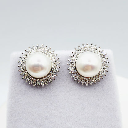Sterling Silver Genuine Freshwater Pearl Stud Earrings, Big Pearl 8mm Earrings, June Birthstone, Natural Pearl Jewelry