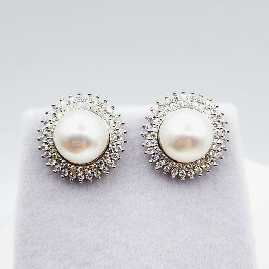 Sterling Silver Genuine Freshwater Pearl Stud Earrings, Big Pearl 8mm Earrings, June Birthstone, Natural Pearl Jewelry