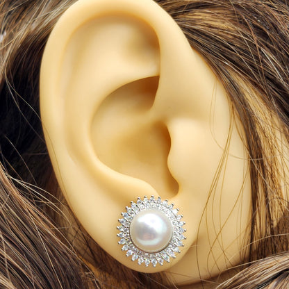 Sterling Silver Genuine Freshwater Pearl Stud Earrings, Big Pearl 8mm Earrings, June Birthstone, Natural Pearl Jewelry