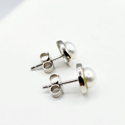 Sterling Silver Genuine Freshwater Pearl Stud Earrings, Big Pearl Earrings For Her, June Birthstone, Natural Pearl Jewelry