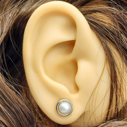 Sterling Silver Genuine Freshwater Pearl Stud Earrings, Big Pearl Earrings For Her, June Birthstone, Natural Pearl Jewelry