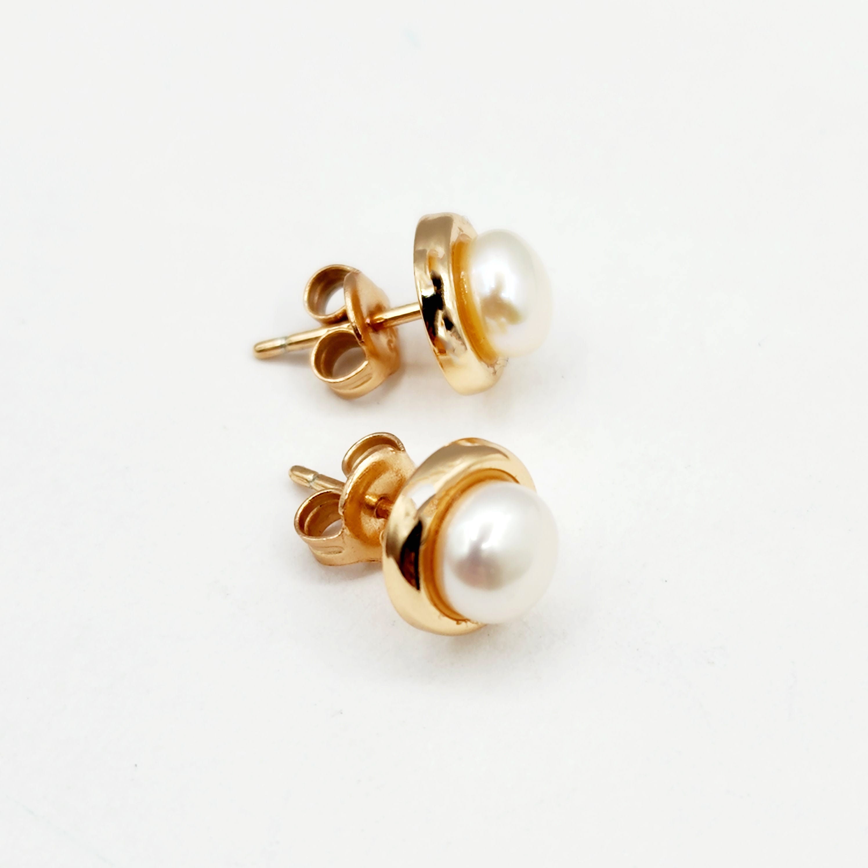 Rose Gold Plated Sterling Silver Genuine Freshwater Pearl 5.5mm Stud Earrings, Genuine Pearl Earrings , June Birthstone, Bridal Jewelry