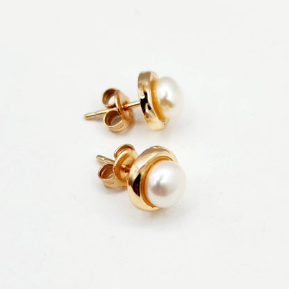 Rose Gold Plated Sterling Silver Genuine Freshwater Pearl 5.5mm Stud Earrings, Genuine Pearl Earrings , June Birthstone, Bridal Jewelry