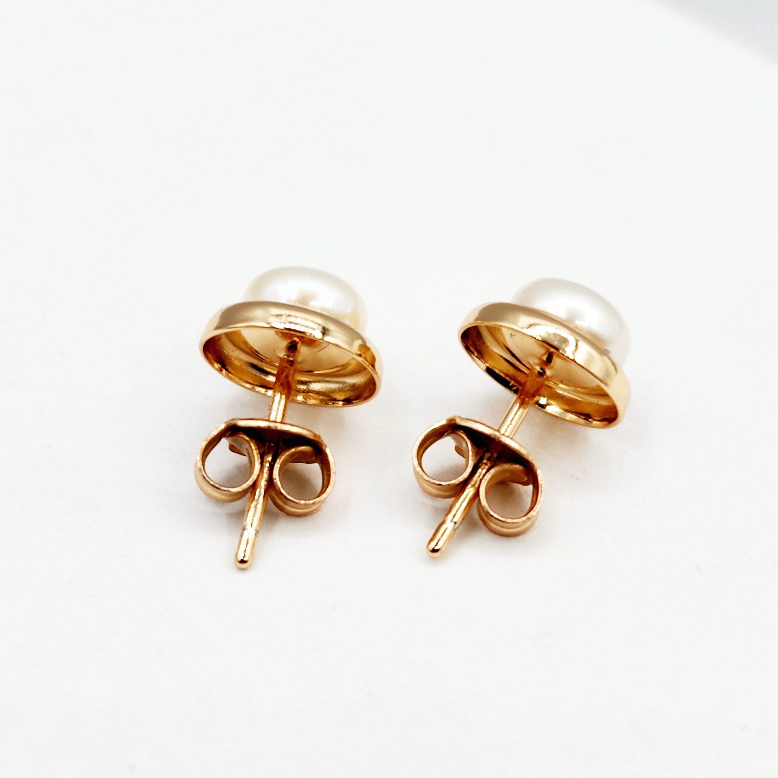 Rose Gold Plated Sterling Silver Genuine Freshwater Pearl 5.5mm Stud Earrings, Genuine Pearl Earrings , June Birthstone, Bridal Jewelry