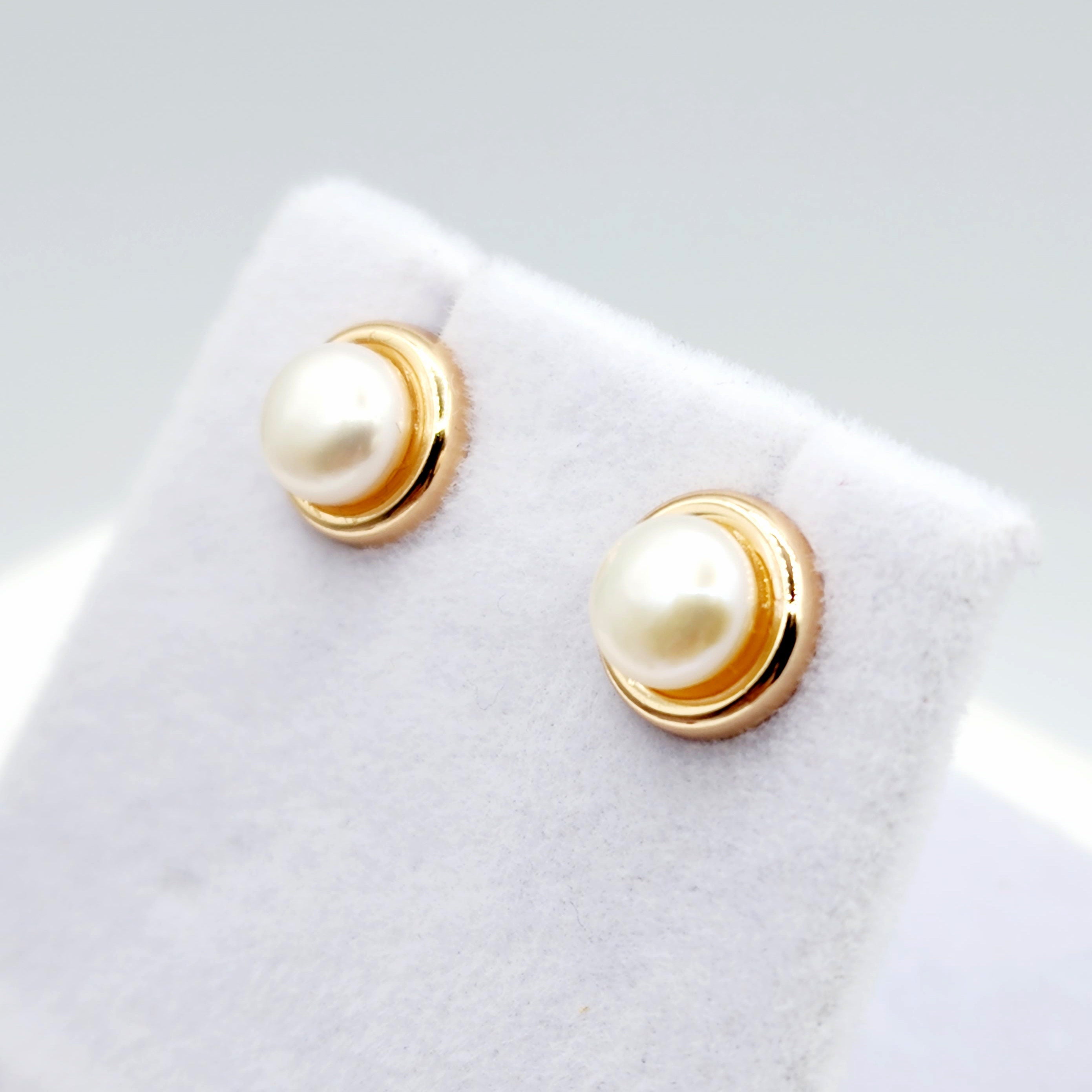 Rose Gold Plated Sterling Silver Genuine Freshwater Pearl 5.5mm Stud Earrings, Genuine Pearl Earrings , June Birthstone, Bridal Jewelry