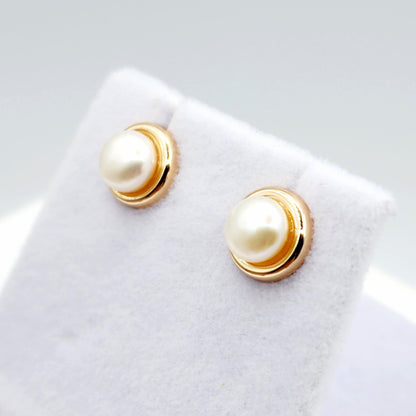 Rose Gold Plated Sterling Silver Genuine Freshwater Pearl 5.5mm Stud Earrings, Genuine Pearl Earrings , June Birthstone, Bridal Jewelry