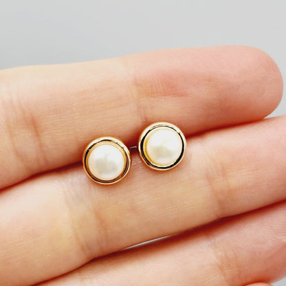 Rose Gold Plated Sterling Silver Genuine Freshwater Pearl 5.5mm Stud Earrings, Genuine Pearl Earrings , June Birthstone, Bridal Jewelry