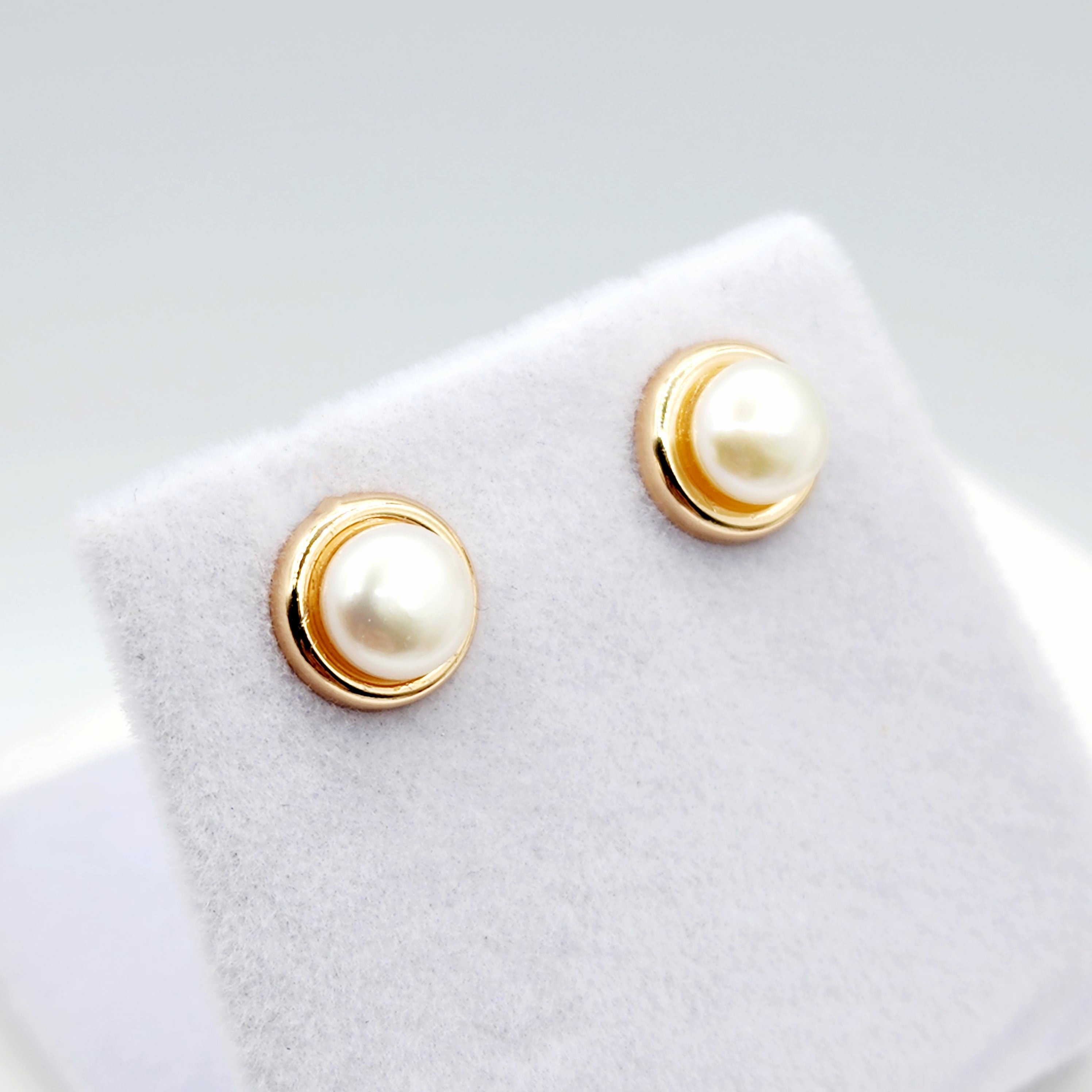 Rose Gold Plated Sterling Silver Genuine Freshwater Pearl 5.5mm Stud Earrings, Genuine Pearl Earrings , June Birthstone, Bridal Jewelry