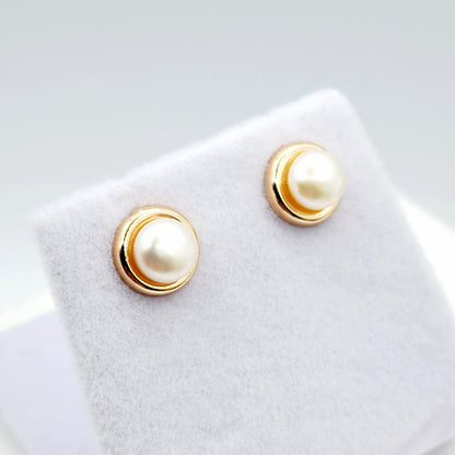 Rose Gold Plated Sterling Silver Genuine Freshwater Pearl 5.5mm Stud Earrings, Genuine Pearl Earrings , June Birthstone, Bridal Jewelry