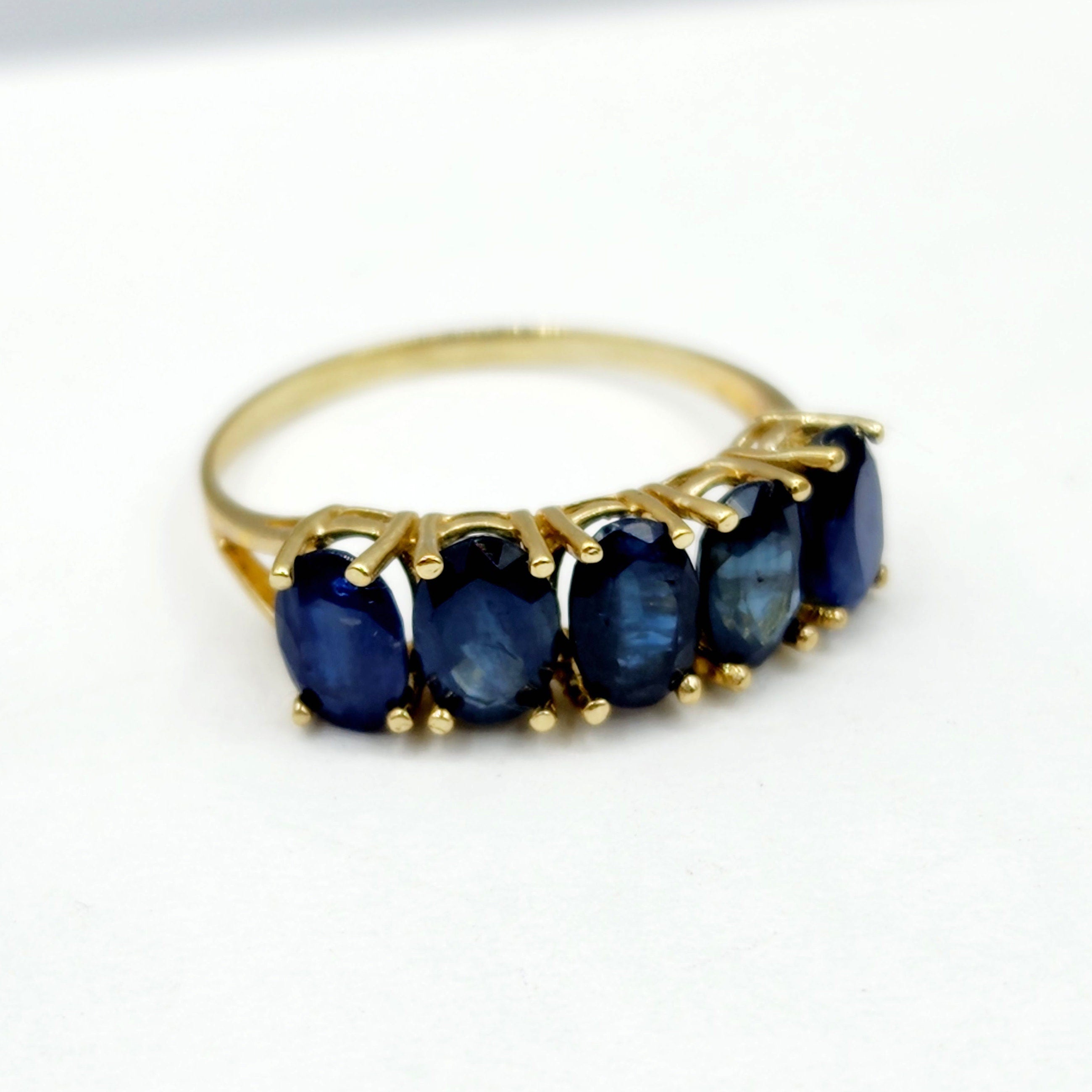Gold Natural Gemstone Rings Engagement, 10K Yellow Gold Ring Set with 6x4mm Genuine Gemstones, Multi Gemstones Ring For Women