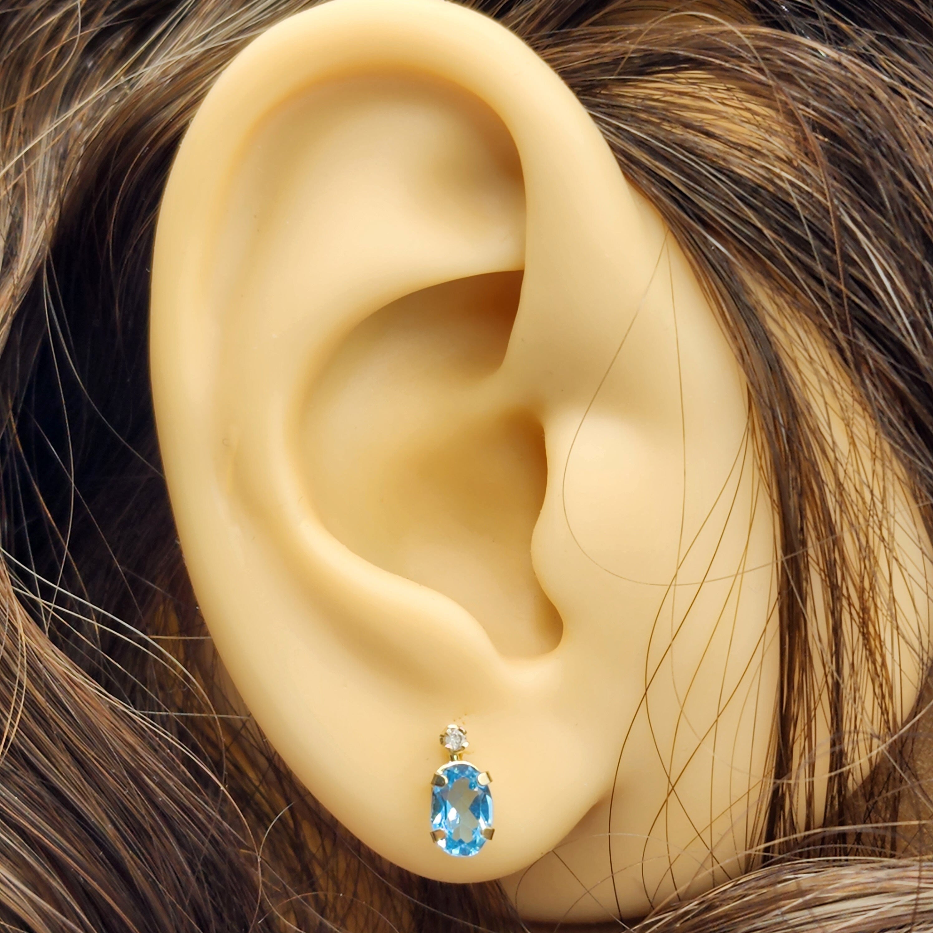 Gold Blue Topaz Stud Earrings | 14K Yellow Gold Genuine Blue Topaz with Natural Diamond Stud Earrings, December Birthstone Jewelry