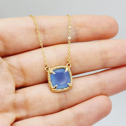Gold Natural Gemstones Necklace, 10kt Yellow Gold Genuine Gemstones 10mm with Diamond Necklace, Birthstone Necklace, Necklace For Women
