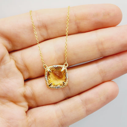 Gold Natural Gemstones Necklace, 10kt Yellow Gold Genuine Gemstones 10mm with Diamond Necklace, Birthstone Necklace, Necklace For Women
