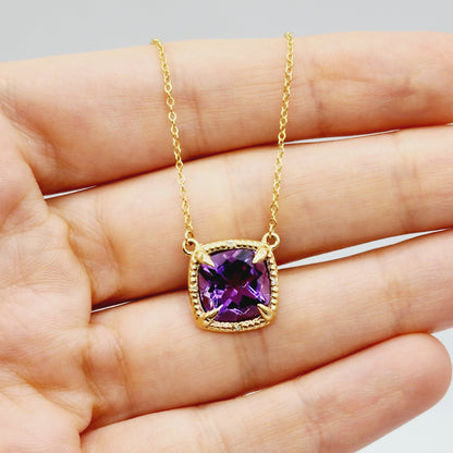 Gold Natural Gemstones Necklace, 10kt Yellow Gold Genuine Gemstones 10mm with Diamond Necklace, Birthstone Necklace, Necklace For Women